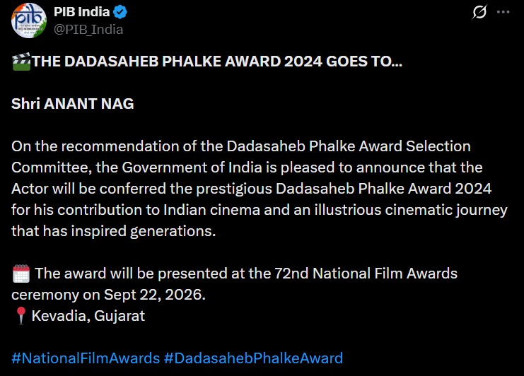 PM Congratulates Anant Nag Ji On Being Conferred Dadasaheb Phalke Award, Sends Best Wishes 1