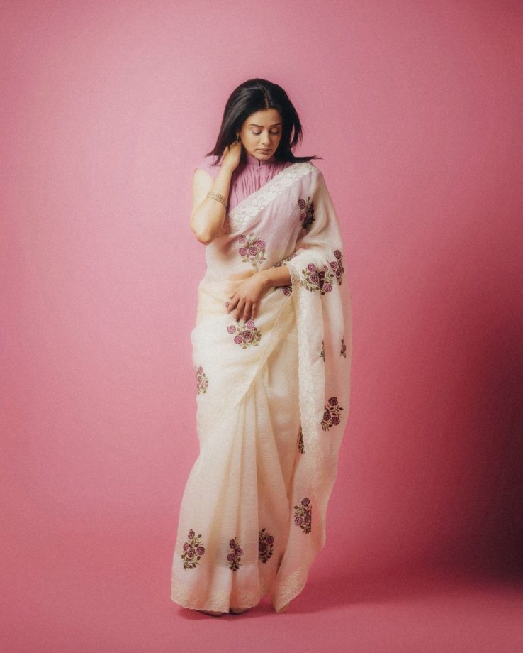 Priya Mani Raj Floral Saree With A Pretty Pleated High Neck Blouse 1