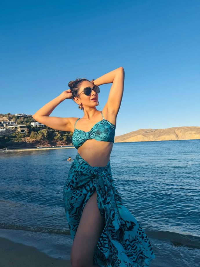 Rakul Preet Singh’s Bold Greece Look: Printed Blue Bikini & Sarong Set 1