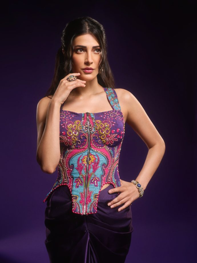 Shruti Haasan Stuns In Purple Label Moni K Corset; Skirt Set 1