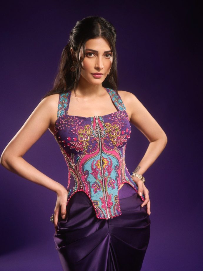 Shruti Haasan Stuns In Purple Label Moni K Corset; Skirt Set 1