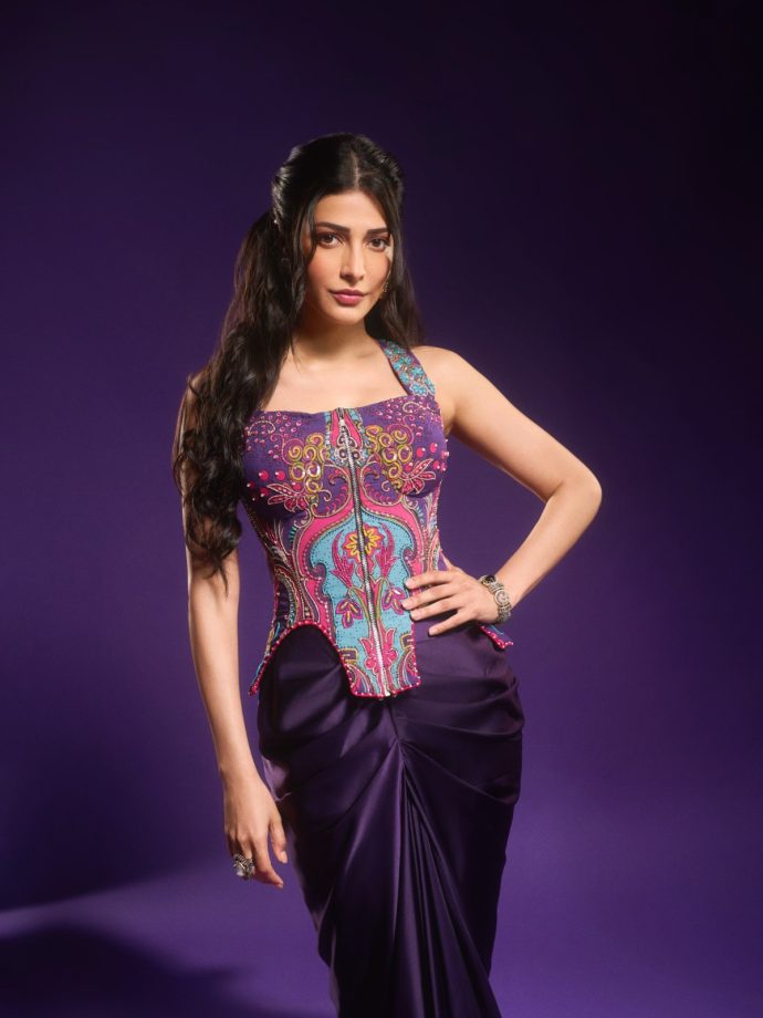 Shruti Haasan Stuns In Purple Label Moni K Corset; Skirt Set 1