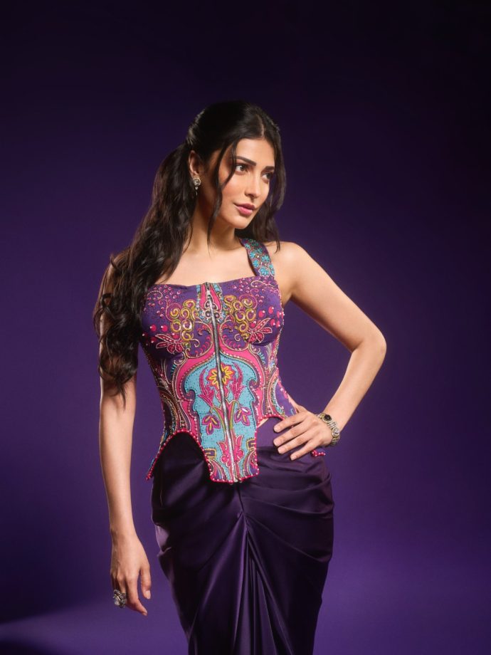 Shruti Haasan Stuns In Purple Label Moni K Corset; Skirt Set 1
