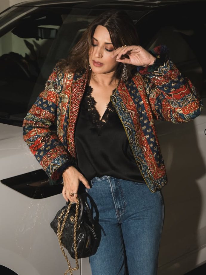 Sonali Bendre Black V-Neck Satin Top Look Is A Perfect Blend Of Casual & Ethnic Style 1