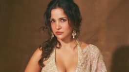 Aisha Sharma Stuns In An Ivory Embellished Saree & Halter-Neck Blouse