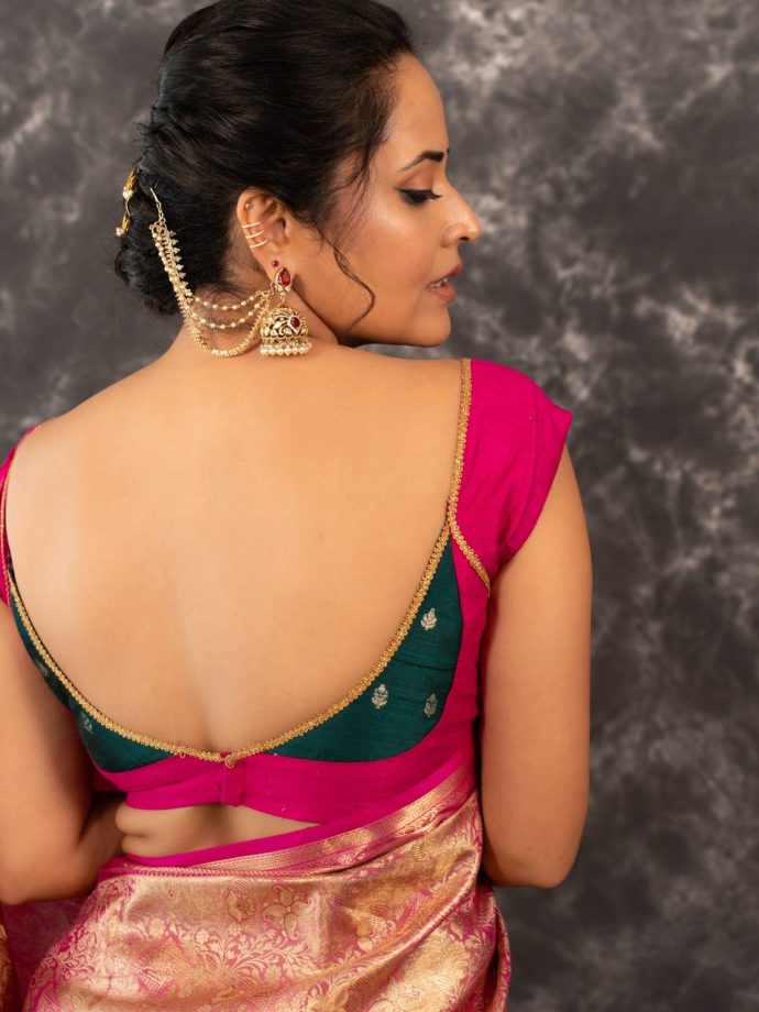 Anasuya Bharadwaj’s Pink Kanchipuram Saree Look With Vibrant Modern Twist 1