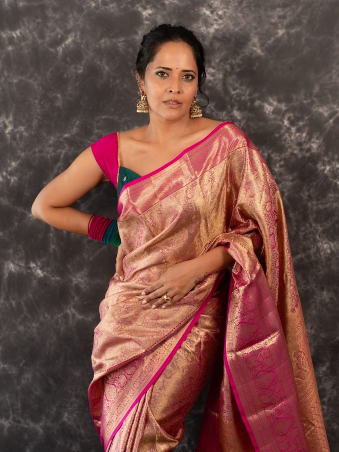 Anasuya Bharadwaj’s Pink Kanchipuram Saree Look With Vibrant Modern Twist 1