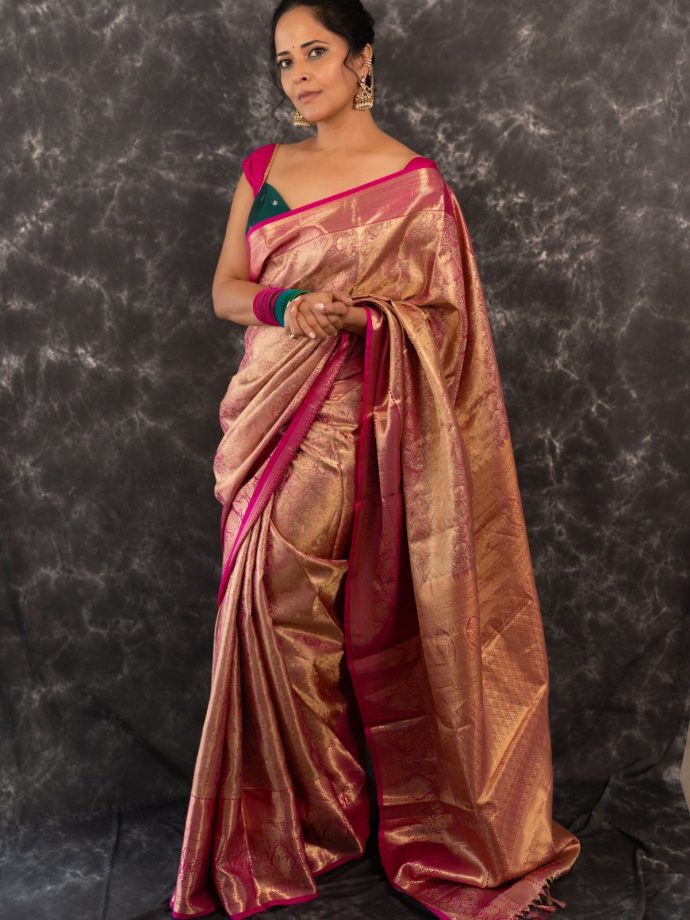 Anasuya Bharadwaj’s Pink Kanchipuram Saree Look With Vibrant Modern Twist 1