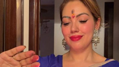 Munmun Dutta’s Blue Floral Saree Look As She Performs Navratri Pooja At Home