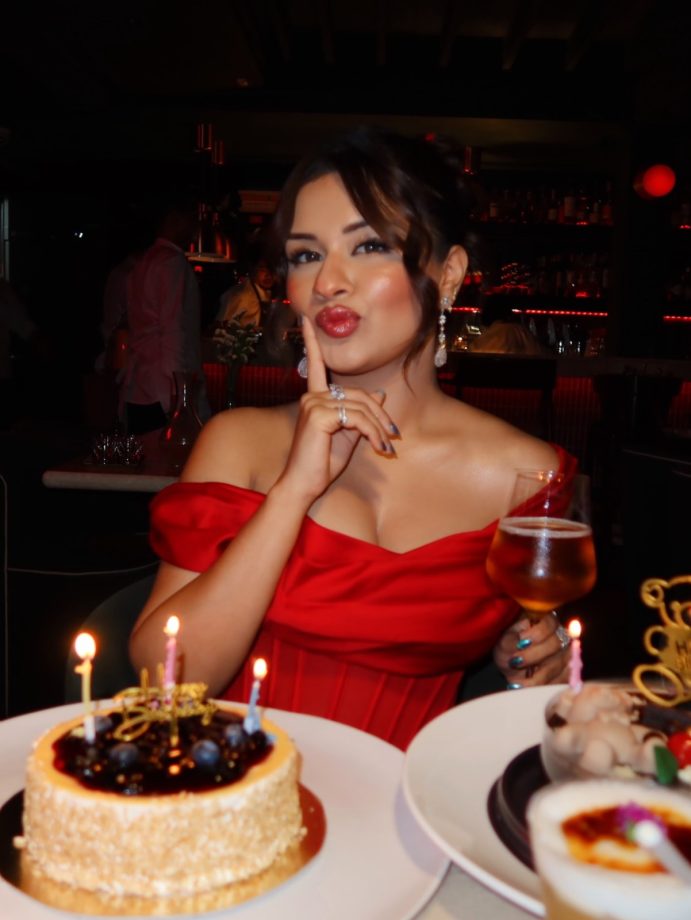 Avneet Kaur Turns 25 In A Stunning Red Off-Shoulder Dress, Cuts Birthday Cake; Raghav Sharma Shares Special Birthday Wish 1