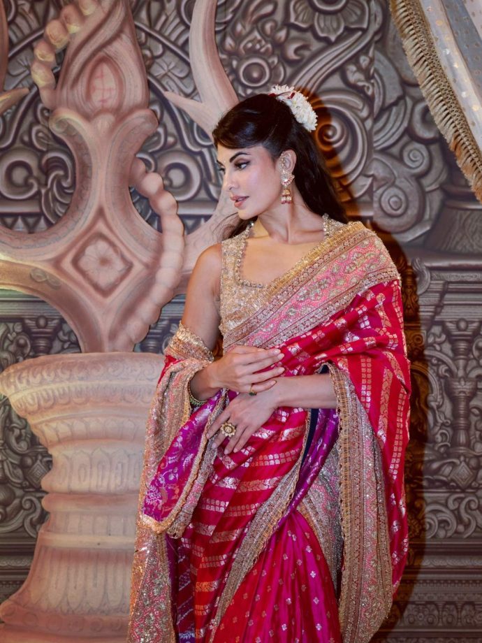 Jacqueline Fernandez Makes A Stunning Statement In An Embroidered Saree With Traditional Glamour 1