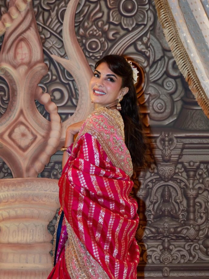 Jacqueline Fernandez Makes A Stunning Statement In An Embroidered Saree With Traditional Glamour 1