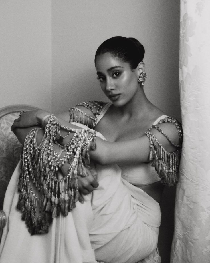 Janhvi Kapoor Brings Modern Glamour to Paris in a Stunning White Saree Look 1