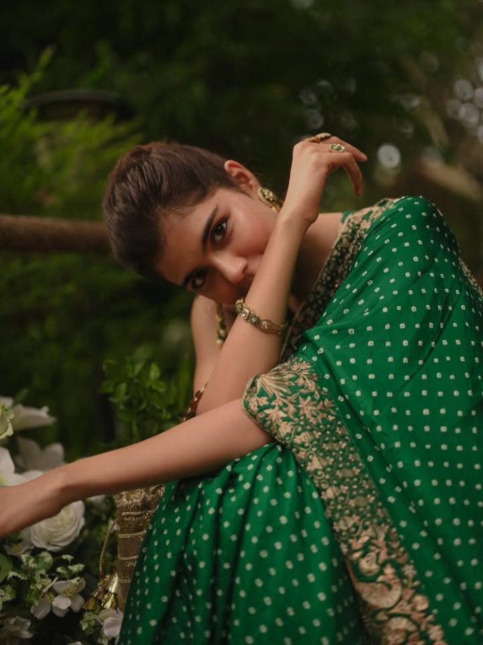 Kalyani Priyadarshan’s Green Saree With Intricate Embroidery And Polka-Dot Details 1