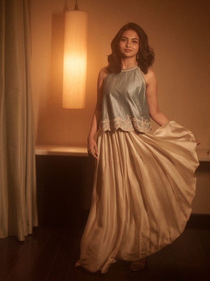 Mamitha Baiju Adds Festive Glow In Blue Silk Top And Skirt 1