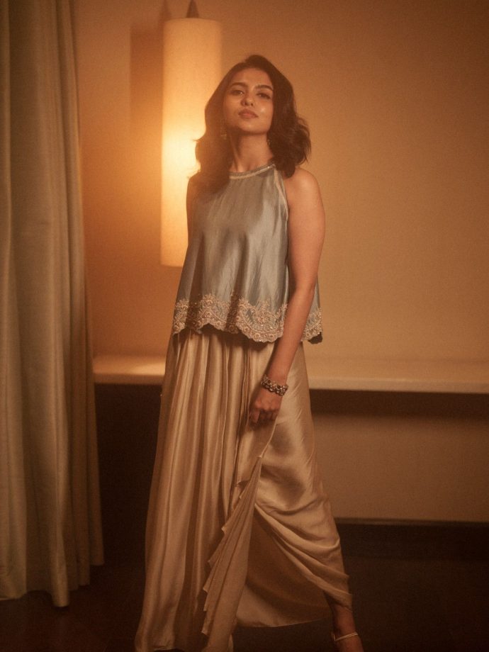 Mamitha Baiju Adds Festive Glow In Blue Silk Top And Skirt 1