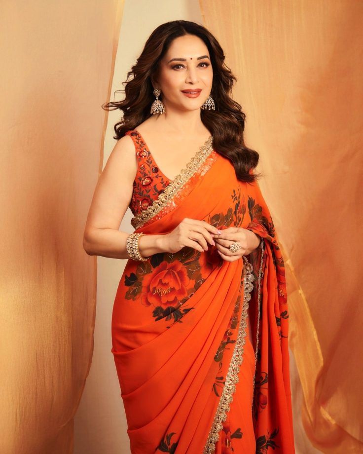 Navratri Day 1 Colour Orange: Madhuri Dixit, Mrunal Thakur And Ananya Panday Serve Stunning Ethnic Fashion Inspiration 1