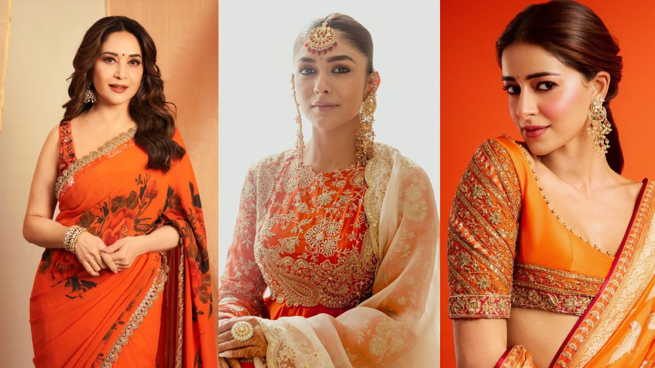 Navratri Day 1 Colour Orange: Madhuri Dixit, Mrunal Thakur And Ananya Panday Serve Stunning Ethnic Fashion Inspiration 1