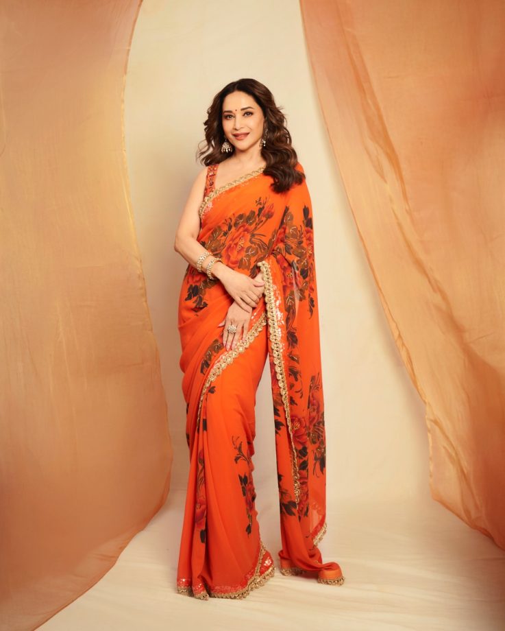 Navratri Day 1 Colour Orange: Madhuri Dixit, Mrunal Thakur And Ananya Panday Serve Stunning Ethnic Fashion Inspiration 1