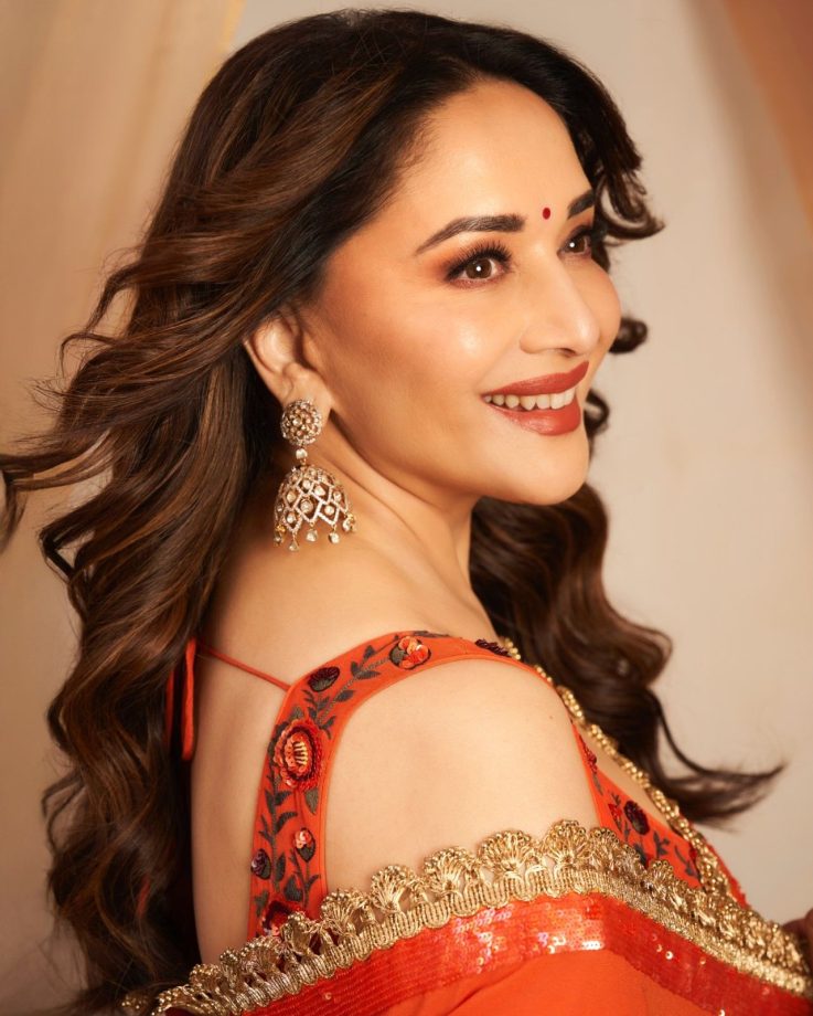 Navratri Day 1 Colour Orange: Madhuri Dixit, Mrunal Thakur And Ananya Panday Serve Stunning Ethnic Fashion Inspiration 1
