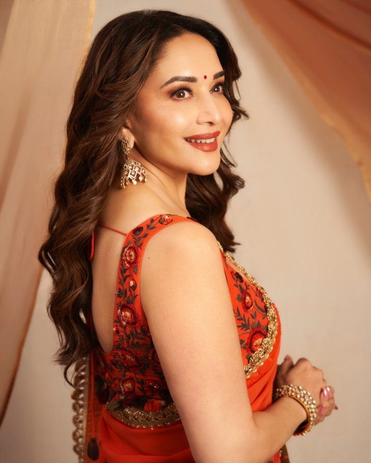 Navratri Day 1 Colour Orange: Madhuri Dixit, Mrunal Thakur And Ananya Panday Serve Stunning Ethnic Fashion Inspiration 1