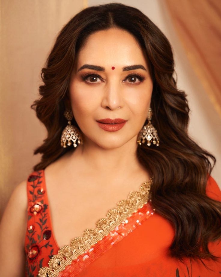 Navratri Day 1 Colour Orange: Madhuri Dixit, Mrunal Thakur And Ananya Panday Serve Stunning Ethnic Fashion Inspiration 1