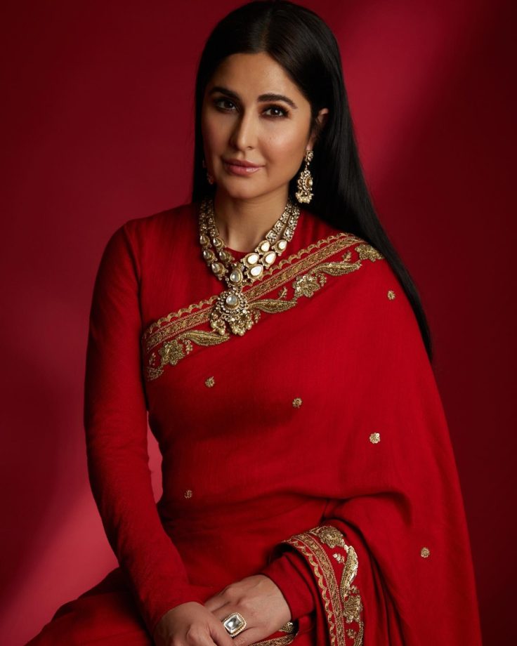 Navratri Day 3 Red Saree Fashion: Katrina Kaif, Deepika Padukone & Sonam Kapoor Bring Royal Ethnic Glamour 1