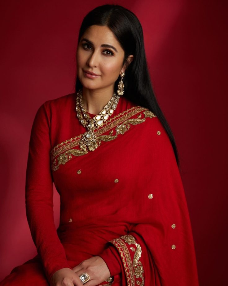 Navratri Day 3 Red Saree Fashion: Katrina Kaif, Deepika Padukone & Sonam Kapoor Bring Royal Ethnic Glamour 1