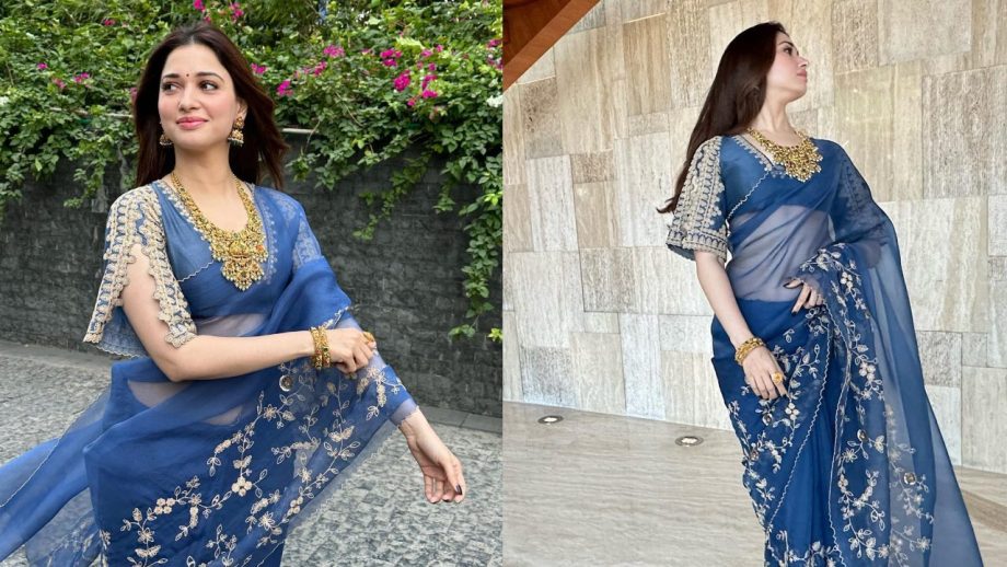 Navratri Day 4 Royal Blue Saree Looks: Mrunal Thakur, Tamannaah Bhatia, Samantha Ruth Prabhu And Trisha Krishnan Set Festive Fashion Goals 1
