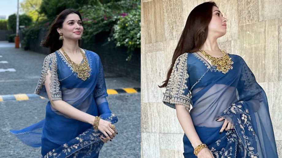 Navratri Day 4 Royal Blue Saree Looks: Mrunal Thakur, Tamannaah Bhatia, Samantha Ruth Prabhu And Trisha Krishnan Set Festive Fashion Goals 1