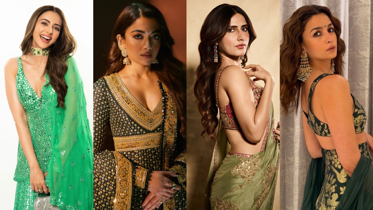 Navratri Day 6 Green Outfits: Rakul Preet Singh, Rashmika Mandanna, Fatima Sana Shaikh & Alia Bhatt Make A Festive Style Statement 1