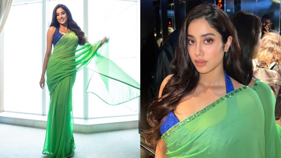 Navratri Day 6 (October 16) Green Saree Looks: Madhuri Dixit, Mrunal Thakur, Janhvi Kapoor & Ananya Panday Serve Festive Fashion Goals 1