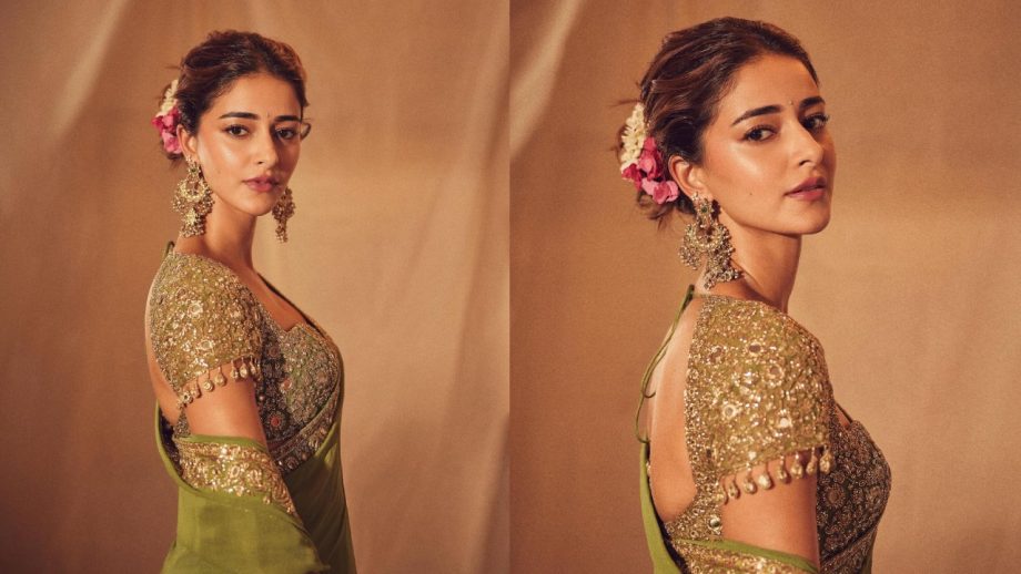 Navratri Day 6 (October 16) Green Saree Looks: Madhuri Dixit, Mrunal Thakur, Janhvi Kapoor & Ananya Panday Serve Festive Fashion Goals 1