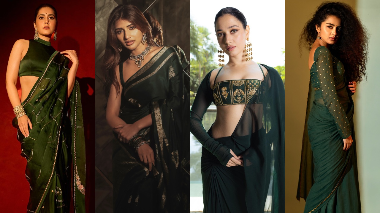 Navratri Day 6 (October 16) Green Saree Looks: Raashii Khanna, Sreeleela, Tamannaah Bhatia & Anupama Parameswaran Inspire Festive Fashion 1