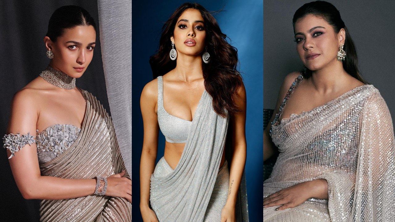 Navratri Day 7 (Oct 17) Grey Saree: Alia Bhatt, Janhvi Kapoor, Trisha Krishnan, Kajol and Priyanka Chopra Serve Elegant Ethnic Looks 1