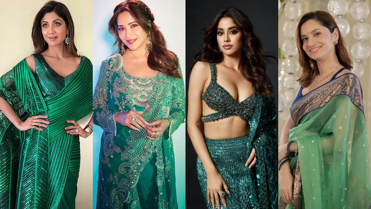 Navratri Day 9 (19 Oct, 2026) Shilpa Shetty, Madhuri Dixit, Janhvi Kapoor & Ankita Lokhande Inspire With Peacock Green Ethnic Looks 1