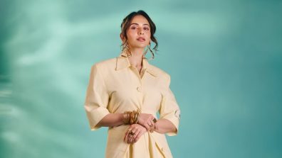 Rakul Preet Singh Exudes Boss-Lady Glamour In A Cream Power Suit With A Frilled Skirt