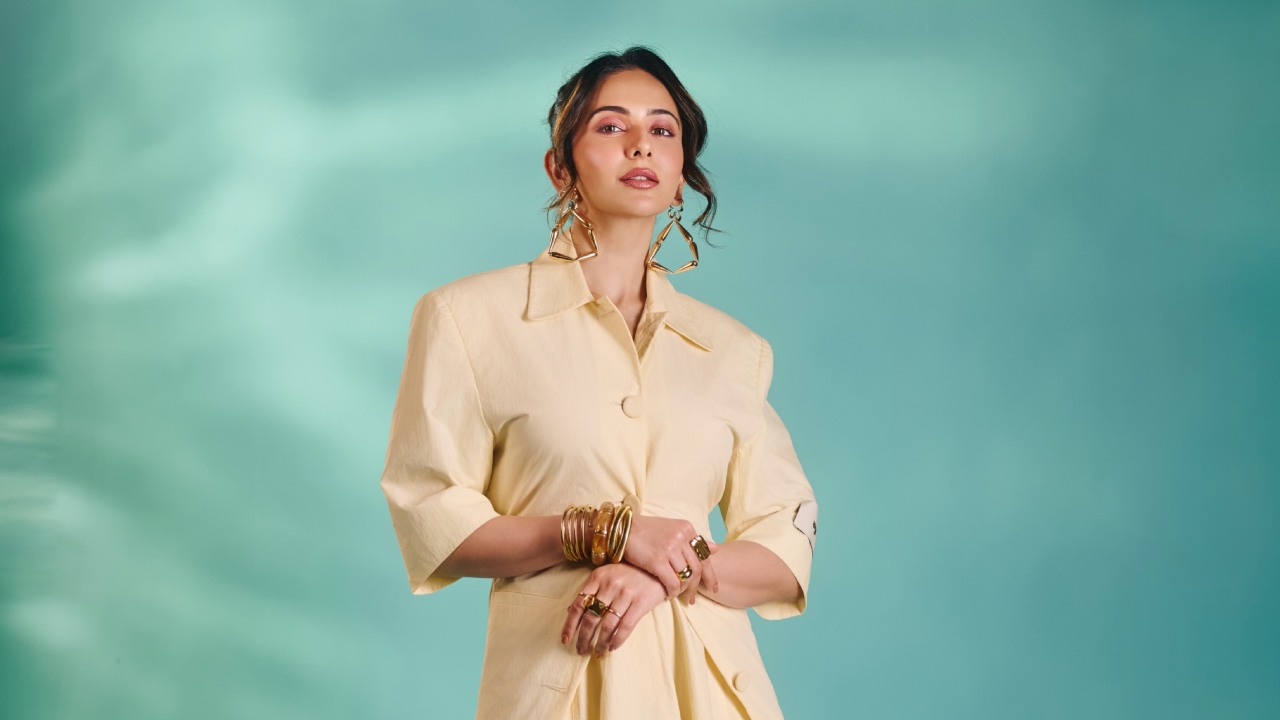 Rakul Preet Singh Exudes Boss-Lady Glamour In A Cream Power Suit With A Frilled Skirt 1