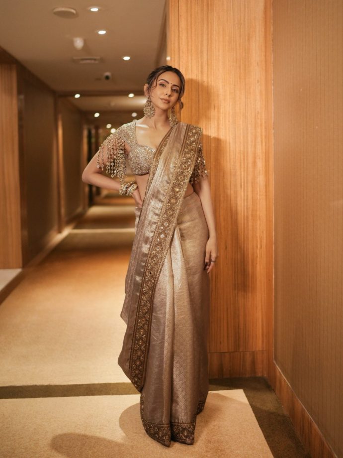 Rakul Preet Singh’s Golden Saree: Mirror-Work Blouse Steals The Spotlight 1