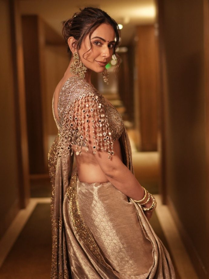 Rakul Preet Singh’s Golden Saree: Mirror-Work Blouse Steals The Spotlight 1