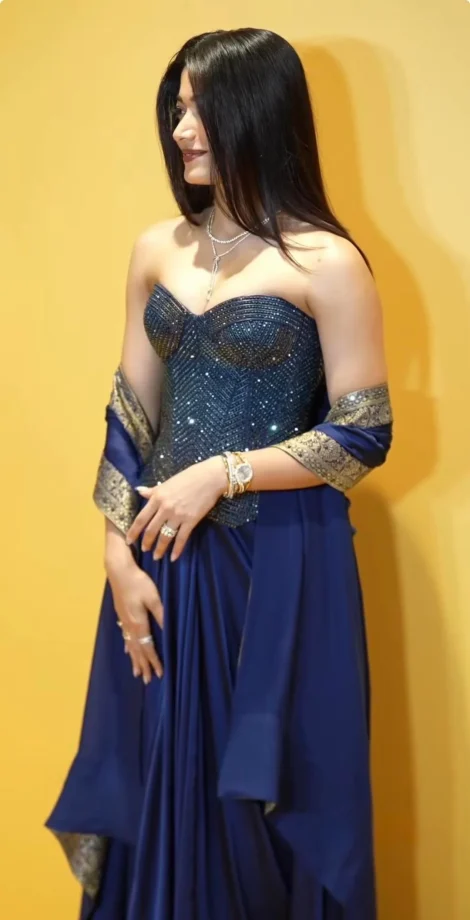 Rashmika Mandanna’s Swarovski Diwali Look: A Dazzling Blue Crystal Corset And Banarasi Drape 1