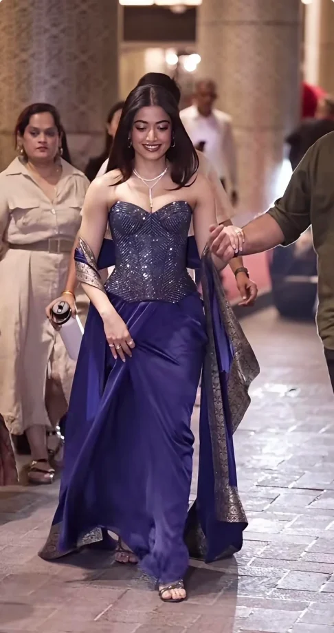 Rashmika Mandanna’s Swarovski Diwali Look: A Dazzling Blue Crystal Corset And Banarasi Drape 1