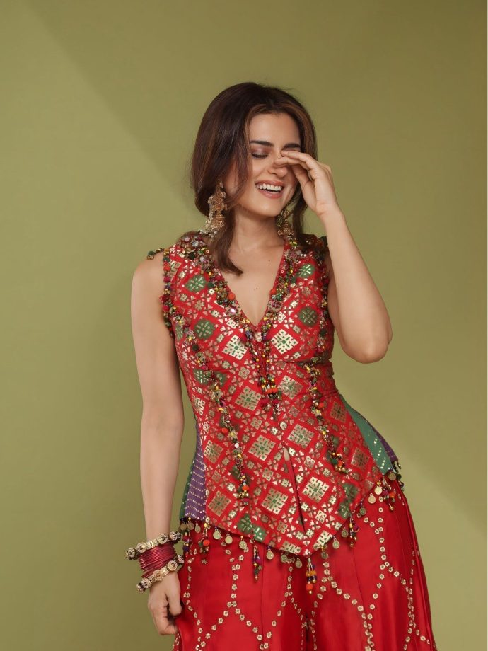 Ridhi Dogra’s Navratri Vibes In Red Patola Silk With Worked Sharara Set 1