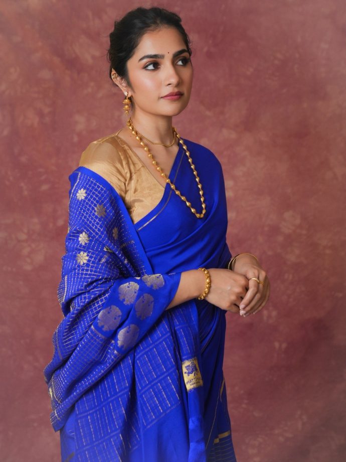 Rukmini Vasanth Looks Regal In Royal Blue Mysore Silk Saree For Mysuru Dasara Celebrations 1