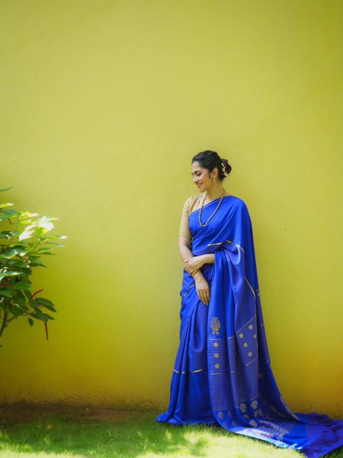 Rukmini Vasanth Looks Regal In Royal Blue Mysore Silk Saree For Mysuru Dasara Celebrations 1