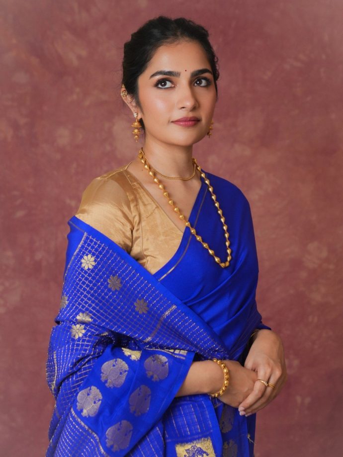 Rukmini Vasanth Looks Regal In Royal Blue Mysore Silk Saree For Mysuru Dasara Celebrations 1
