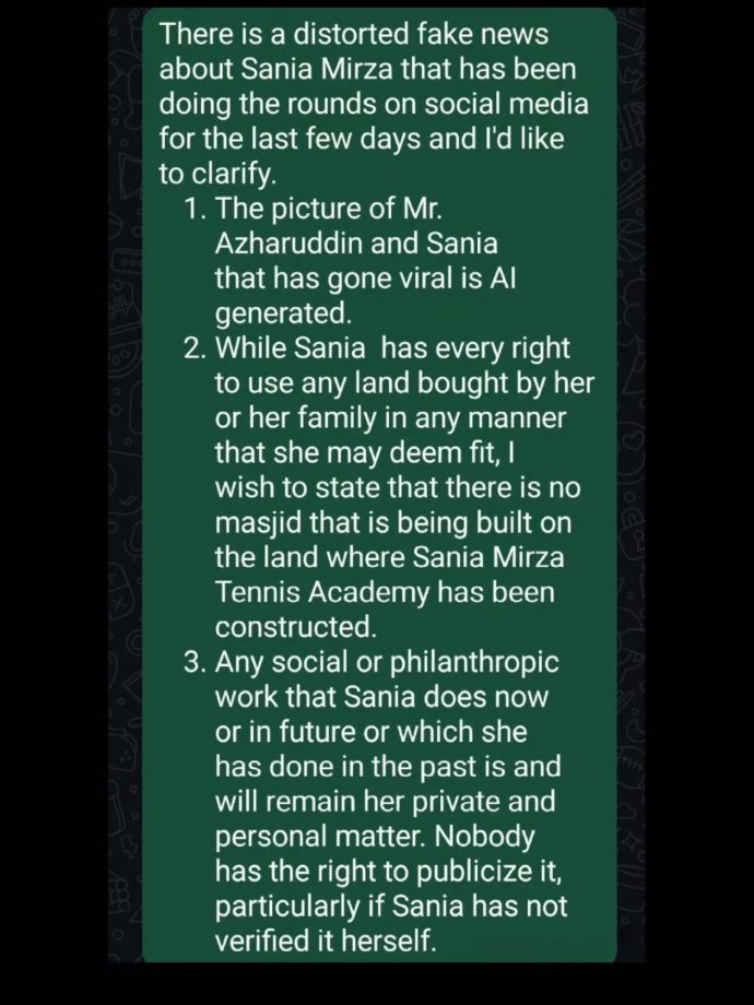 Sania Mirza Donates Land For Masjid In Hyderabad? Father Imran Mirza Issues Clarifications, Denies Viral Reports 1